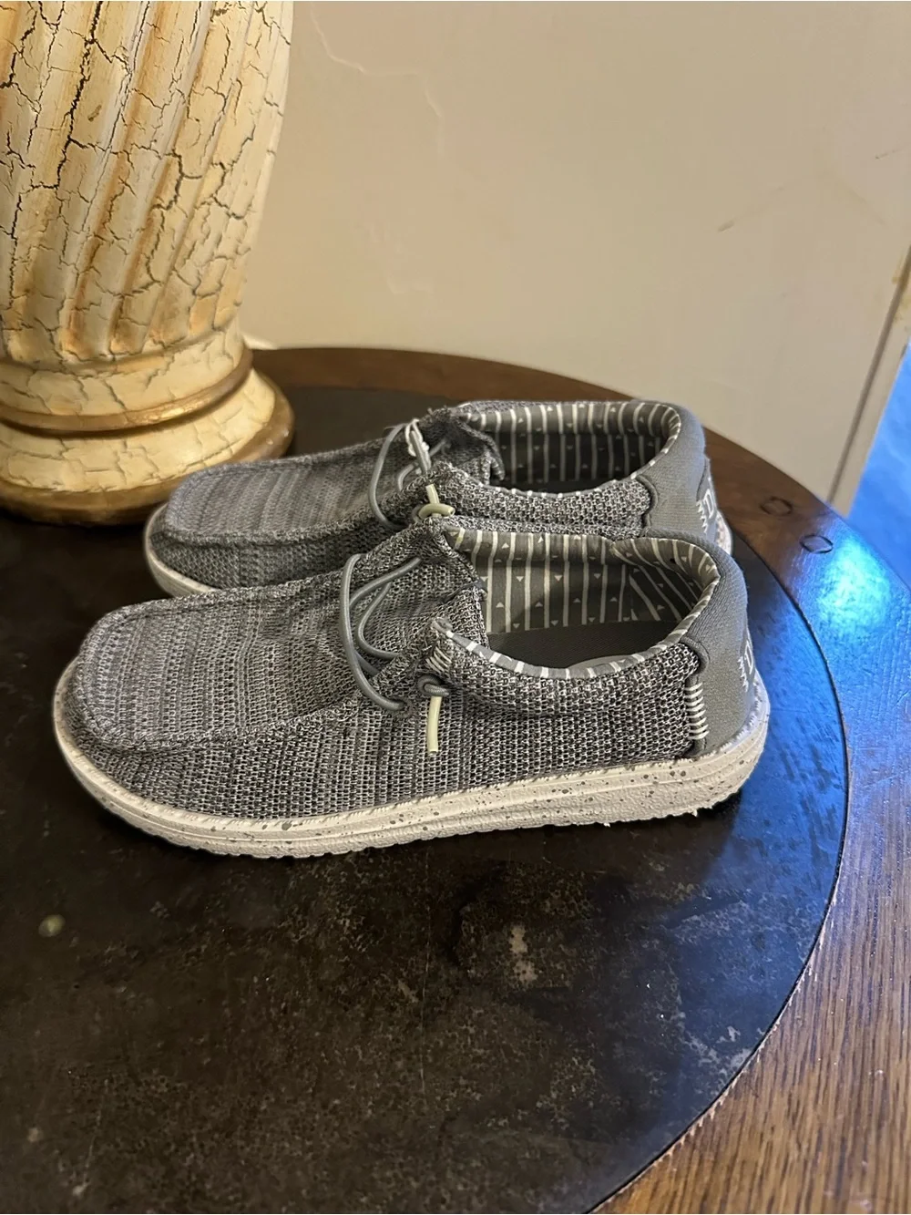 Hey Dude Kids Gray Knit Slip-On Sneakers with Elastic Laces